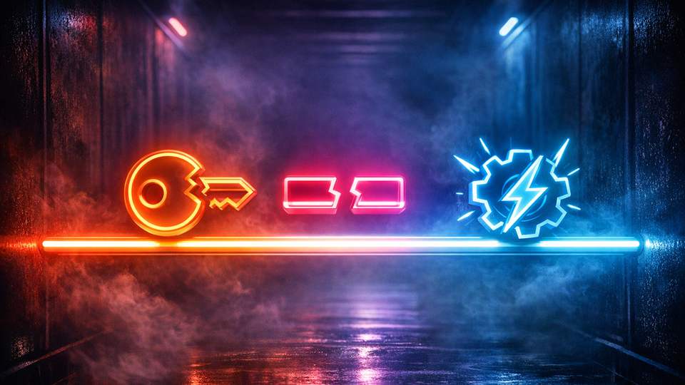 Lukustunud neonvõti, katkestatud valgusrada ja helendav aktiveerimismärk kujutavad koodi tõrget.