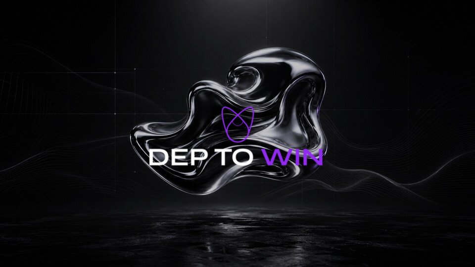 DepToWin logo ametlikul tumedal metallsel bränditaustal.
