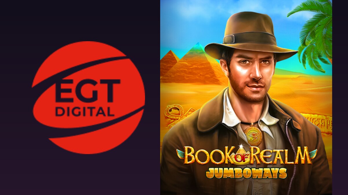 EGT Digitali ametlik punane logo ja ametlik Book of Realm Jumboways mängukujundus tumedal kaanepildil.