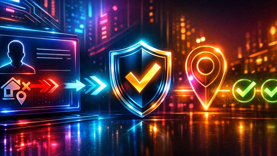 Profiilikaart, aadressimärgis, paranduse nooled ja kinnituskilp nime- ning aadressivea paranduse sümbolina.