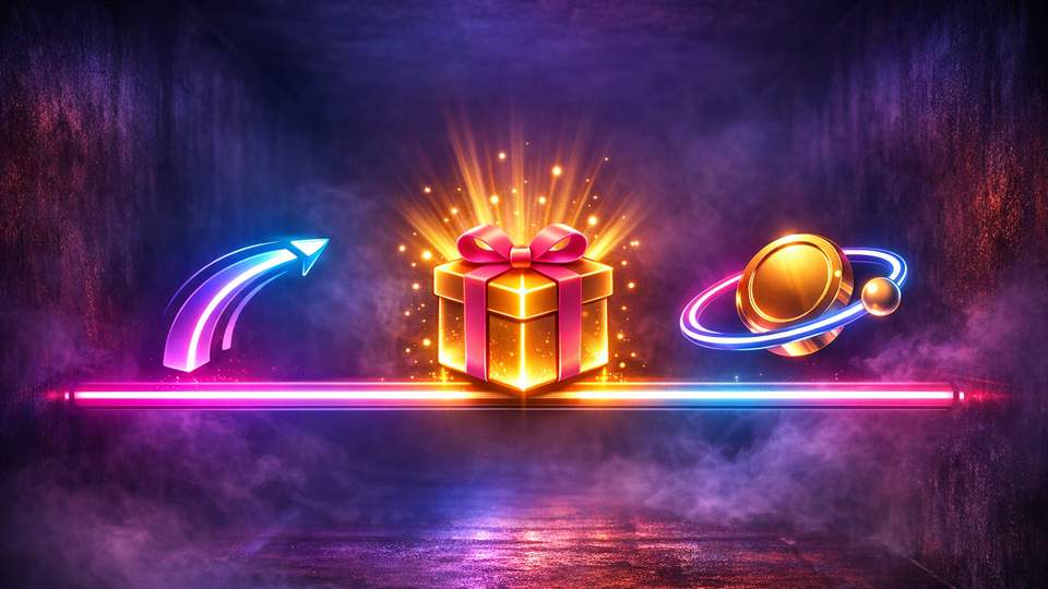 Roosakas-neoonsed maksekaared, helendav boonuskuubik ja hõljuvad mündid kujutavad Maria kasiino kasutusvoogu.