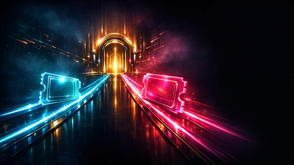 Kaks helendavat kampaaniapiletit liiguvad eri radadel sama aktiveerimisvärava suunas.