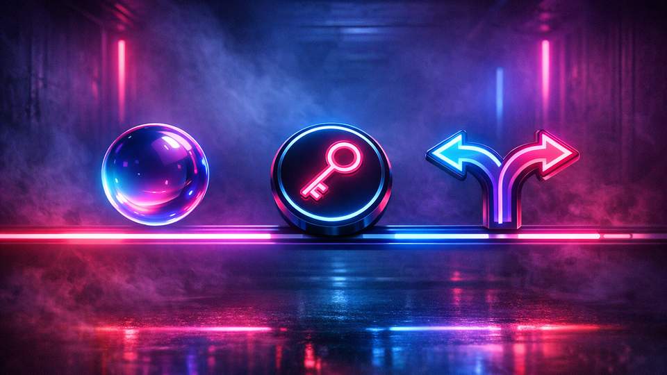 Kaks eraldi hõõguvat märki, üks vaba boonuskerana ja teine aktiveeriva võtmena, seisavad vastamisi.