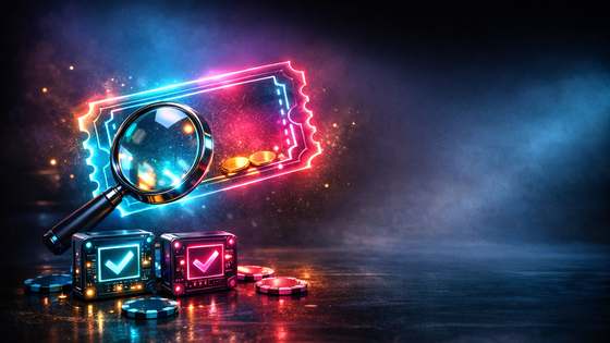 Helendav boonusepilet, luup ja kaks kontrollmoodulit hõljuvad tumedal taustal rohelise kinnituse kõrval.