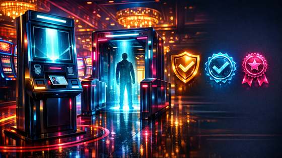 Registriekraan, kontrollnimekiri ja heakskiidu märk kasiino tegevusloa kontrolli sümbolina.