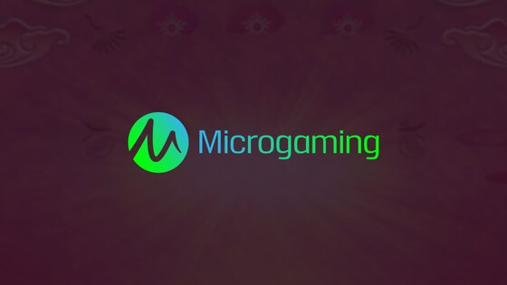 Microgamingu ametlik valge logo muutmata kujul ametliku mängukujunduse tumedal taustal.