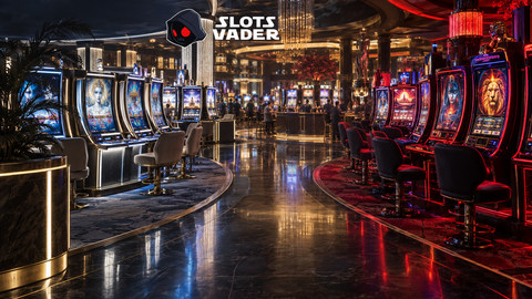 Slots Vaderi ametliku logoga päris kasiinosalong, kus kaks slotimasinate rida näitavad kahe tervitusvaliku teed.
