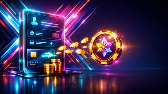 Futuristlik kontoportaali kaart, maksevoog ja boonusmärk moodustavad X3000 eelkontrolli stseeni.